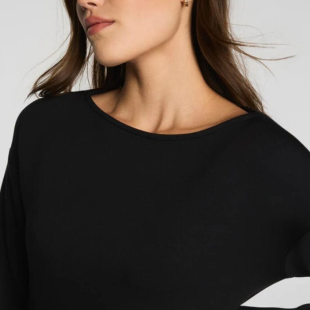 Spanx AirEssentials Boat Neck Long Sleeve Shirt S Black Spacer Fabric Relaxed - Picture 3 of 8